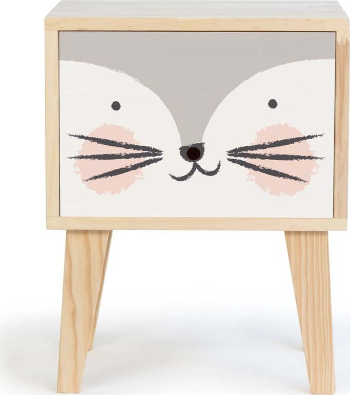 Dětský noční stolek z borovicového dřeva The Wild Hug Kitten
