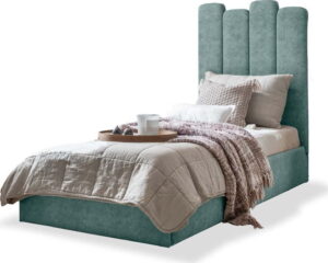 Tyrkysová čalouněná jednolůžková postel s úložným prostorem s roštem 90x200 cm Dreamy Aurora – Miuform
