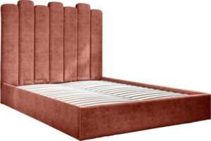 Čalouněná dvoulůžková postel s úložným prostorem s roštem 140x200 cm v cihlové barvě Dreamy Aurora – Miuform