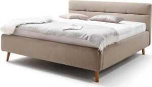 Béžová čalouněná dvoulůžková postel s úložným prostorem s roštem 160x200 cm Lotte – Meise Möbel